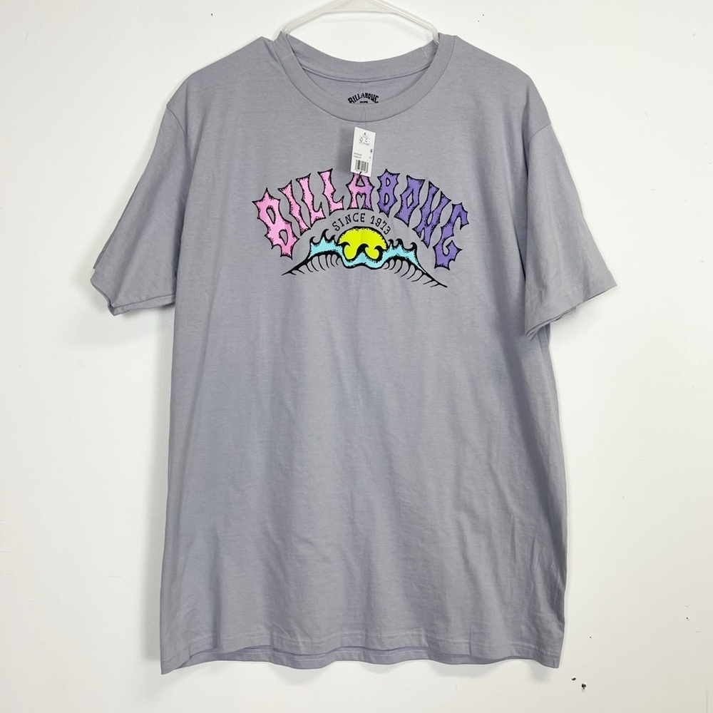 Billabong Graphic Tee Womens Large Gray Logo Cosmo Tshirt Shirt NWT